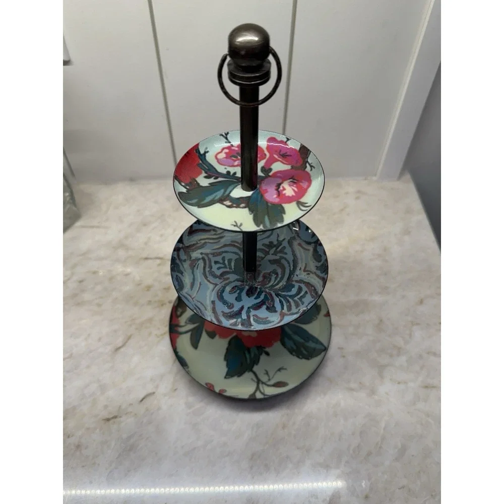 3-Tiered Metal Jewelry Tray Floral Jewerly Trinket Dish Cottagecore Boho